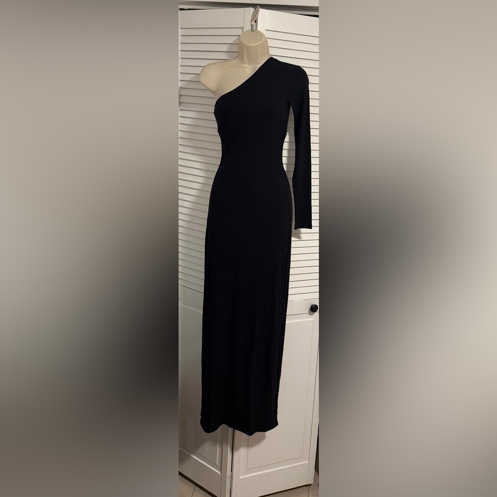 SKIMS Soft Lounge One-Shoulder Long-Sleeve Black Maxi Dress